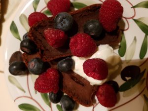 Chocolate banana bread with yoghurt & berries